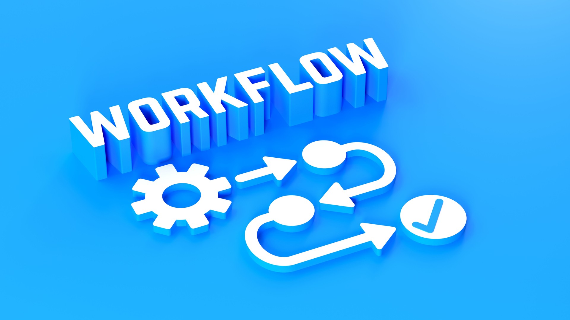 3D 'Workflow' Text with a 3D Diagram Illustrating a Workflow Map in Front. 3D Rendering